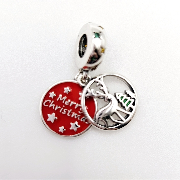 Merry Christmas Reindeer Tree Sterling Charm for Snake Bracelet New - Picture 4 of 4